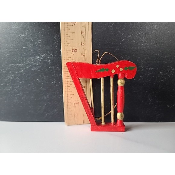 Vintage Christmas Wooden Harp Ornament - Picture 3 of 10